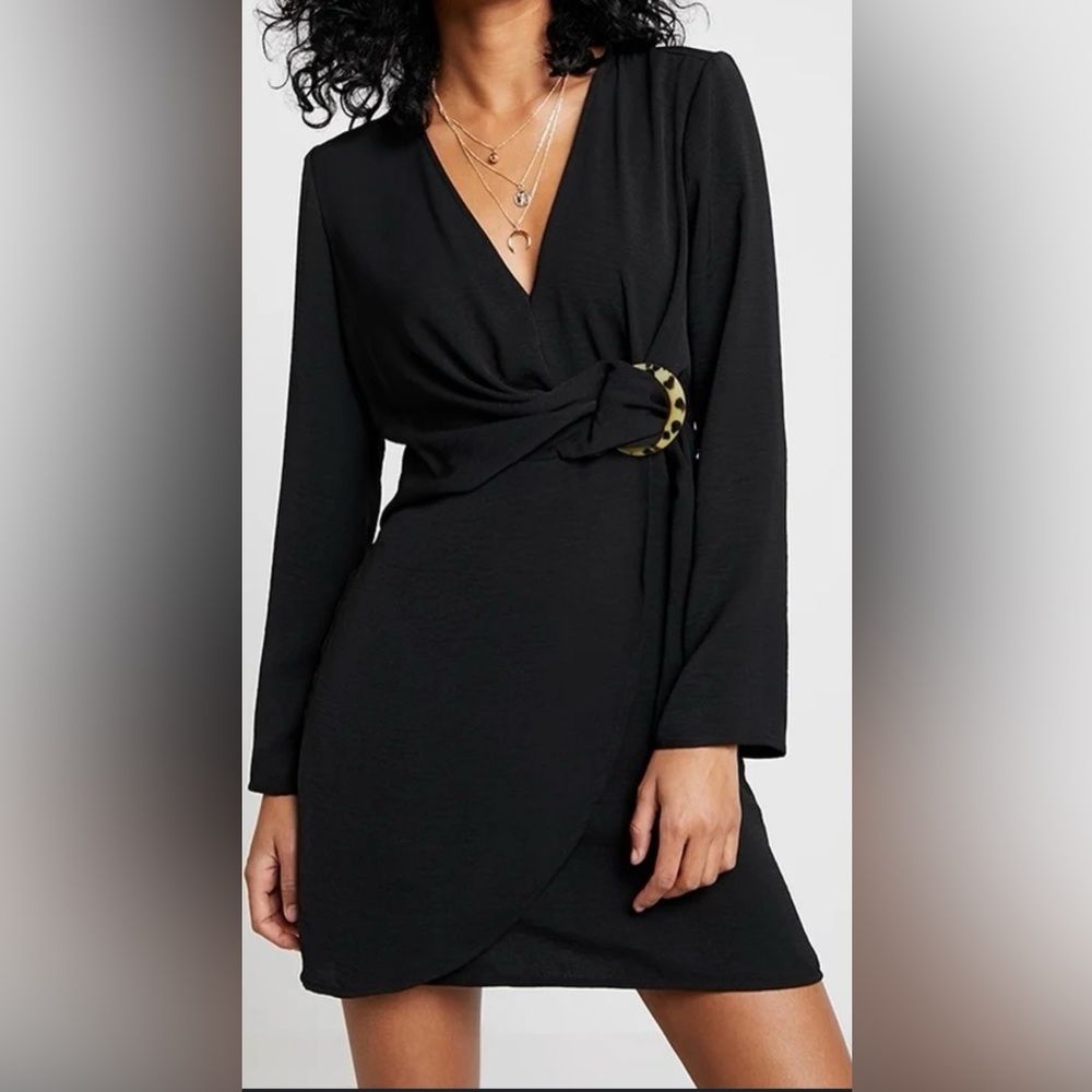 NWT Topshop Black Horn Ring Long Sleeve Mini Dress 6